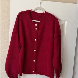 Chic Button-Up Red Cardigan
